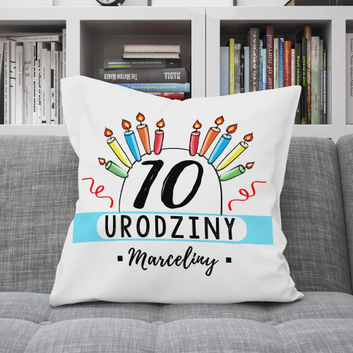PODUSZKA PREZENT NA URDZINY DOWOLNY WIEK IMIĘ ŚWIECZKI