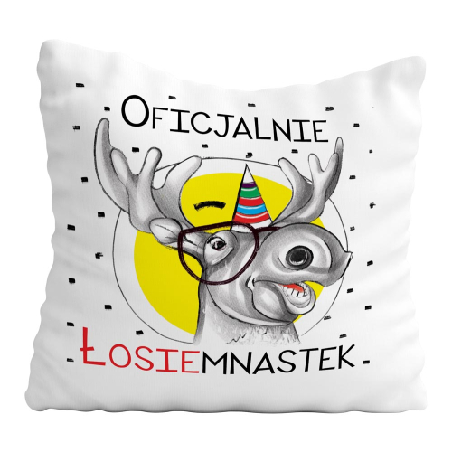 PODUSZKA UPOMINEK URODZINY ŁOSIEMNASTEK ŁOŚ ŚMIESZNE