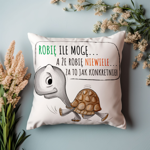 Poduszka Śmieszny Prezent Praca ROBIĘ NIEWIELE, ALE KONKRETNIE