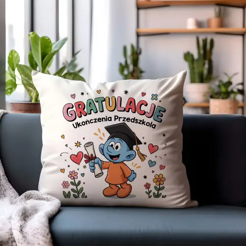 PODUSZKA PREZENT KONIEC ROKU ŻŁOBEK PRZEDSZKOLE SMERF UPOMINEK DLA DZIECKA