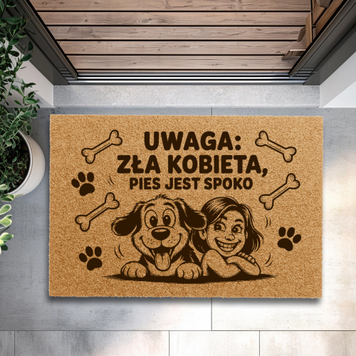 Wycieraczka Kokosowa Śmieszna 60x40 Cm Prezent Parapetówka Zła Kobieta Pies