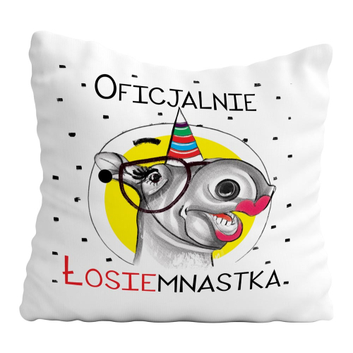 PODUSZKA PREZENT URODZINY ŁOSIEMNASTKA ŚMIESZNY ŁOŚ