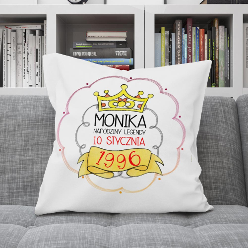 URODZINY PODUSZKA PREZENT  18 20 40 60 IMIĘ NARODZINY LEGENDY KORONA