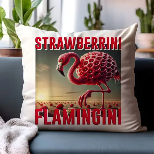 Poduszka Strawberrini Flamingini Italian Brainrot Viral Tiktok Prezent
