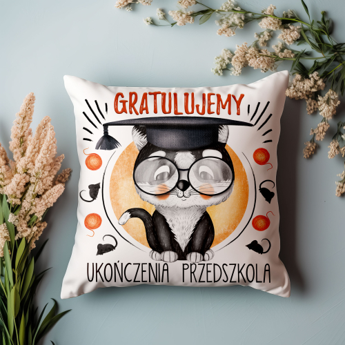 Poduszka Prezent Zakończenie Przedszkola Kotek