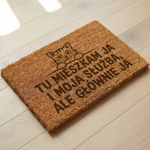 Wycieraczka Kokosowa Śmieszna 60x40Cm Prezent Tu Mieszka Kot I Jego Służba