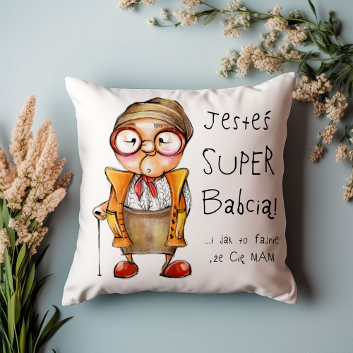PODUSZKA PREZENT JASIEK DEKORACJA DZIEŃ BABCI JESTEŚ SUPER KOBIETA