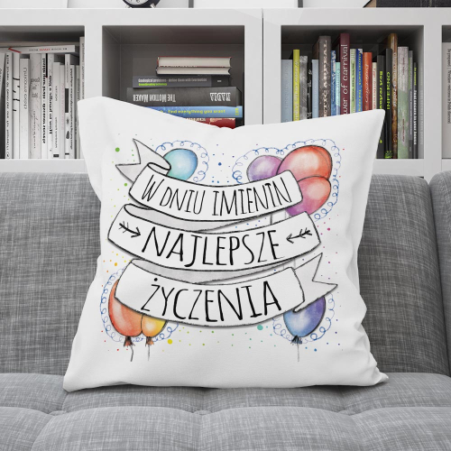 PODUSZKA UPOMINEK NA IMIENINY NAJLEPSZE ŻYCZENIA BALONY