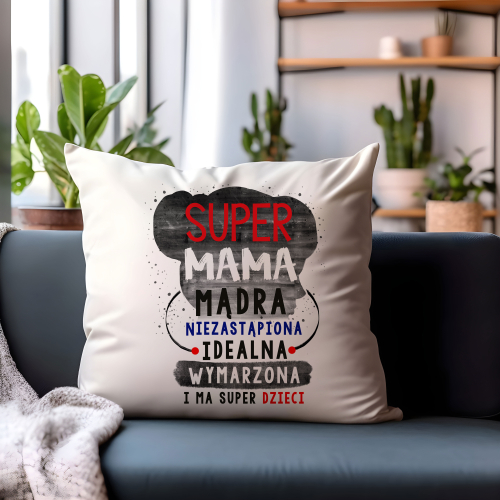 UPOMINEK PODUSZKA PREZENT ŚWIĘTO DLA MAMY KOBIETA SUPER MAMA ZALETY