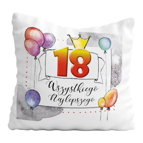 PODUSZKA PREZENT NA URODZINY 18 30 50 40 ŻYCZENIA WSZYSTKIEGO NAJLEPSZEGO BALONY