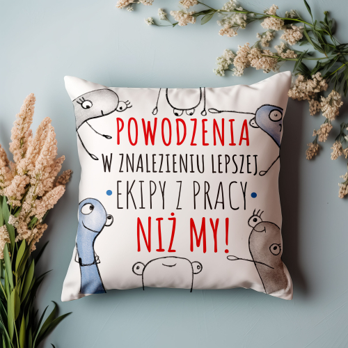 Poduszka Śmieszny Prezent Praca POWODZENIA W ZNALEZIENIU LEPSZEJ EKIPY Z PRACY
